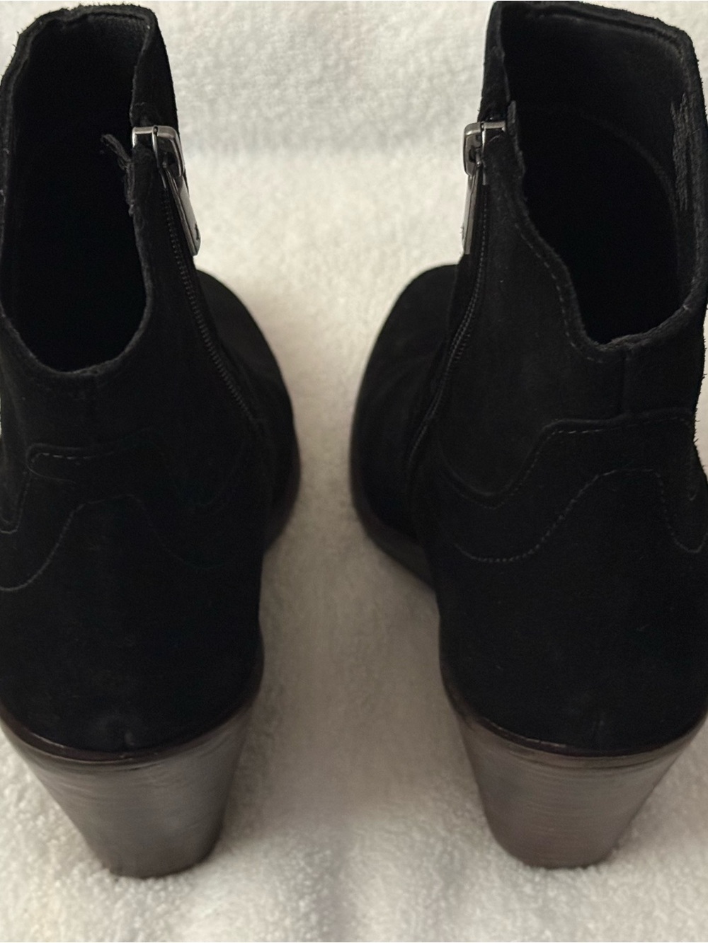 Lucky Brand Black Suede Ankle Booties with Stacked Heel